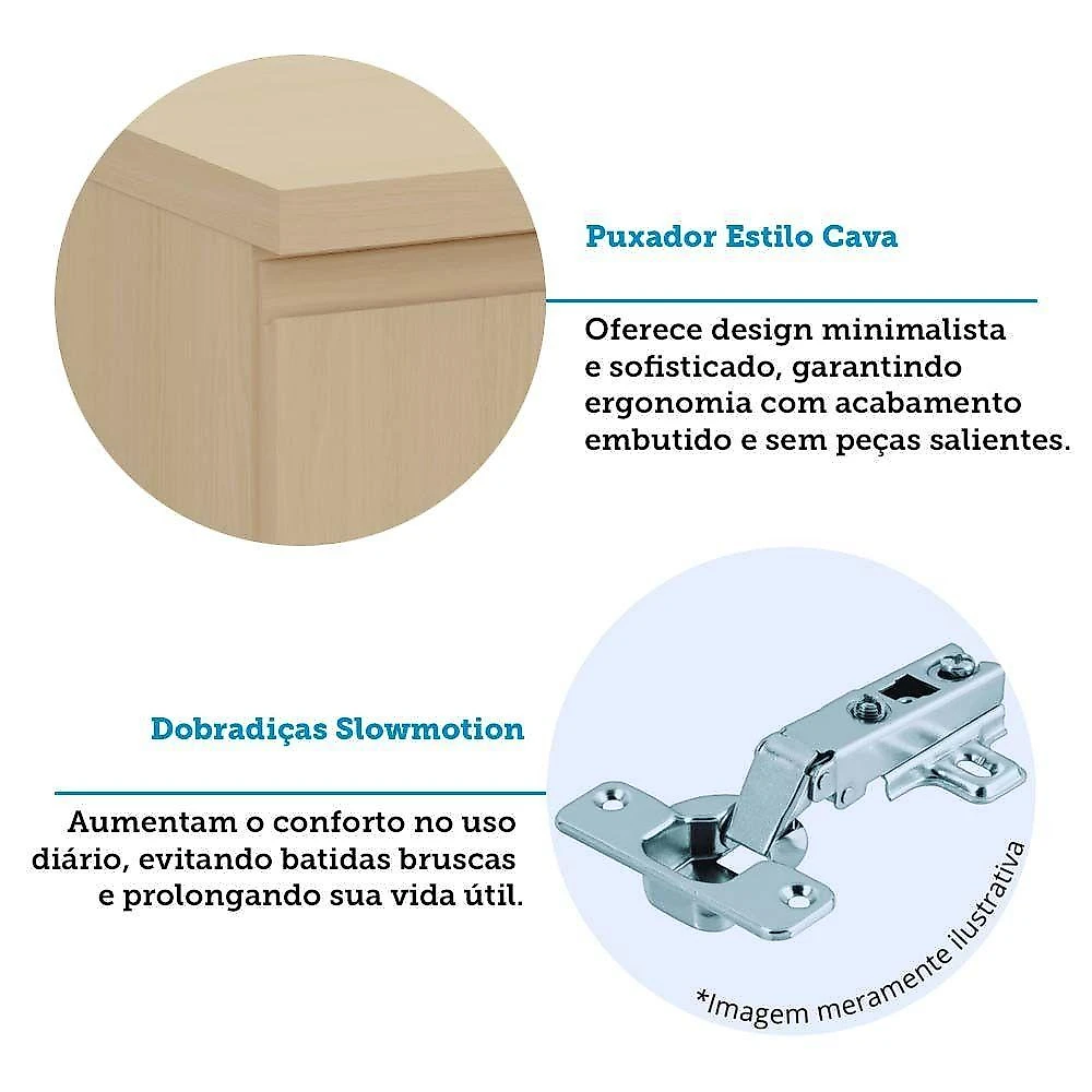 Paneleiro 100% Mdf 4 Portas 70cm Aura Luciane Móveis Carvalho-carvalho-cinza Cristal