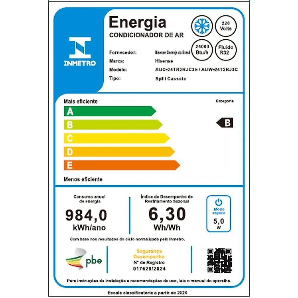 Ar Condicionado Cassete Hisense 24000 BTUS Frio Inverter 220V AUC-24TR2RJC3E