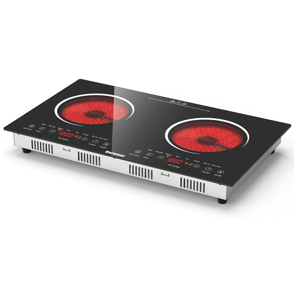 Cooktop Eltrico Porttil com 2 Bocas, Trava de Segurana para Crianas, Temporizador e Controle Digital, 110V 2000W, Karinear, Preto