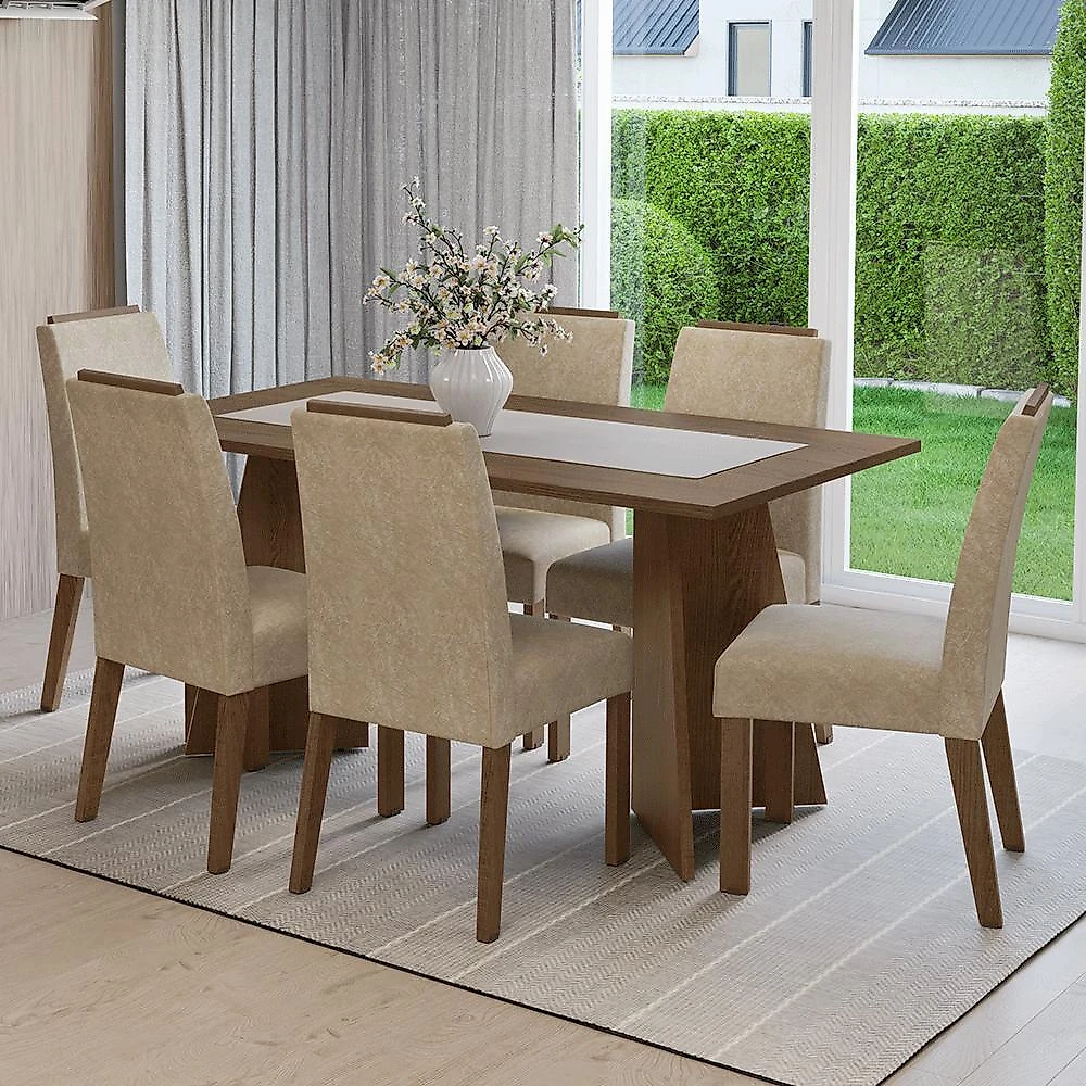 Conjunto sala de jantar tampo de madeira 6 cadeiras rustic/imperial soho madesa