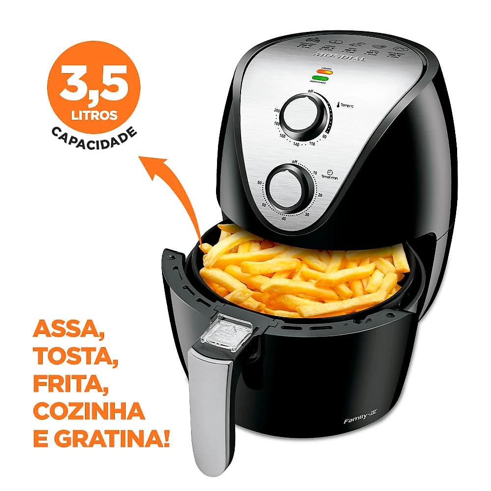 Fritadeira Elétrica Air Fryer Mondial Family AF-30 3,5L Preta - 220V