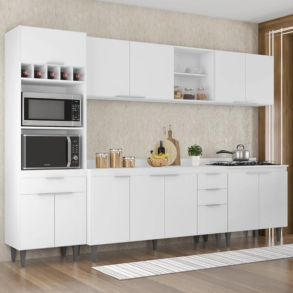 Armário De Cozinha Com Tampo Cp05 290cm Pérola Branco Z34 - Mpozenato