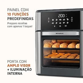 Fritadeira Elétrica Air Fryer Forno Mondial AFON-12L-GI 12L 2000W Painel Digital Preto 110V