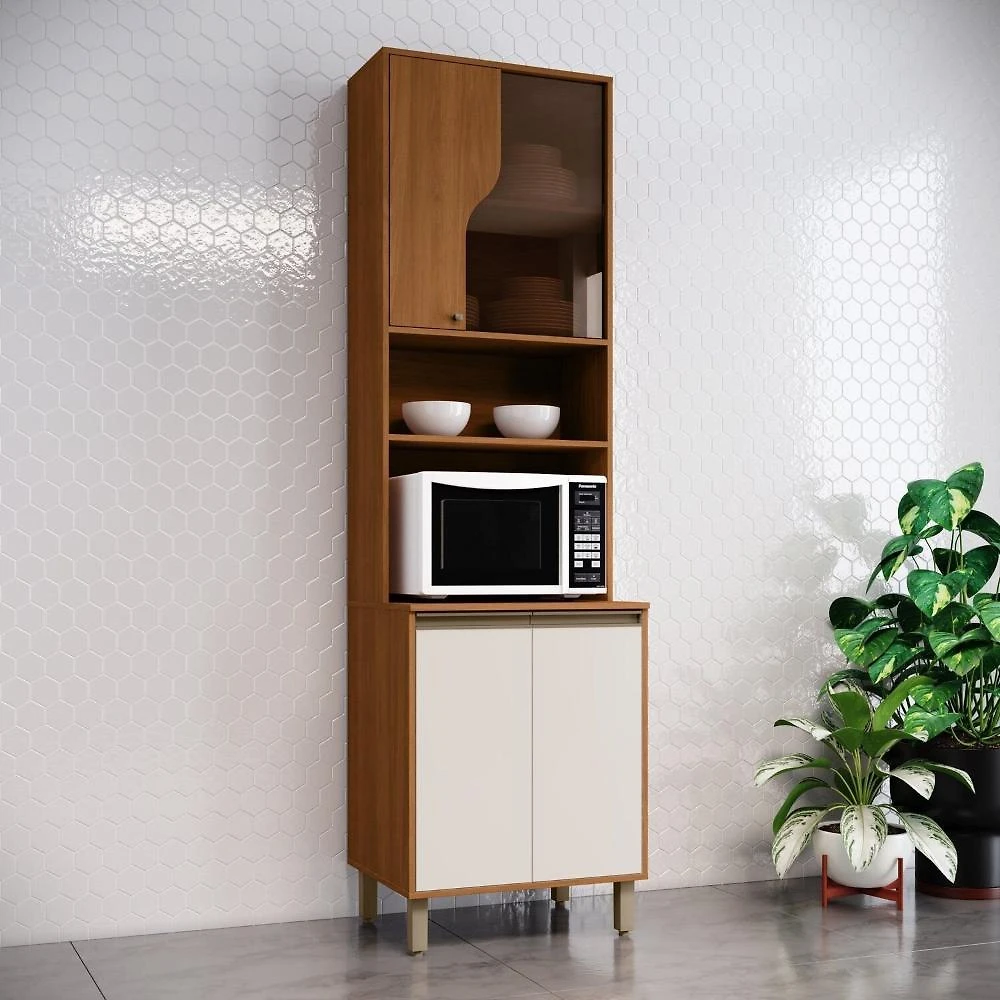 Torre Quente 1 Forno com Porta de Vidro Venaly Cinamomo/Off White