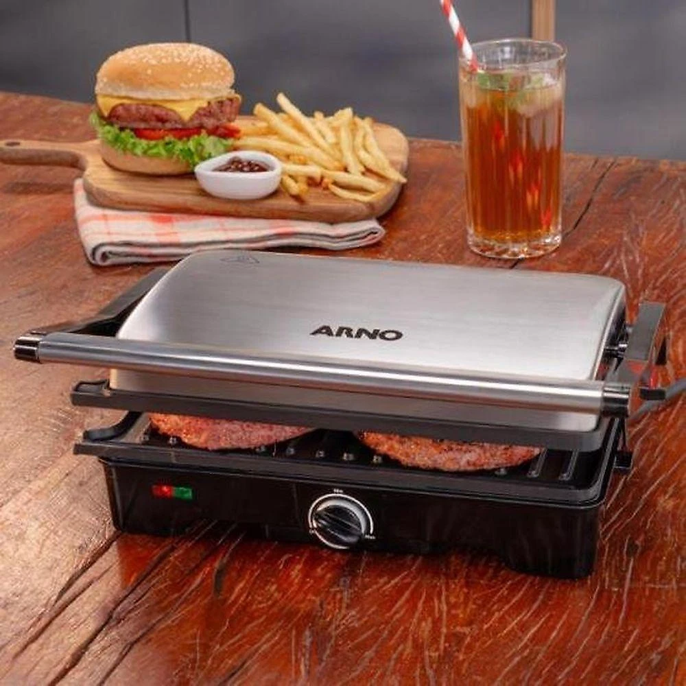 Grill Elétrico Dual Gnox com Abertura de 180 graus  e Placas Antiaderentes Inox para Uso Versátil 110V