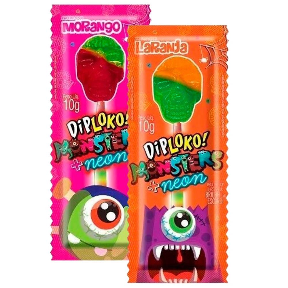 Kit 2 Pirulito Dip Loko Neon Caveira Sabores Sortidos 10g
