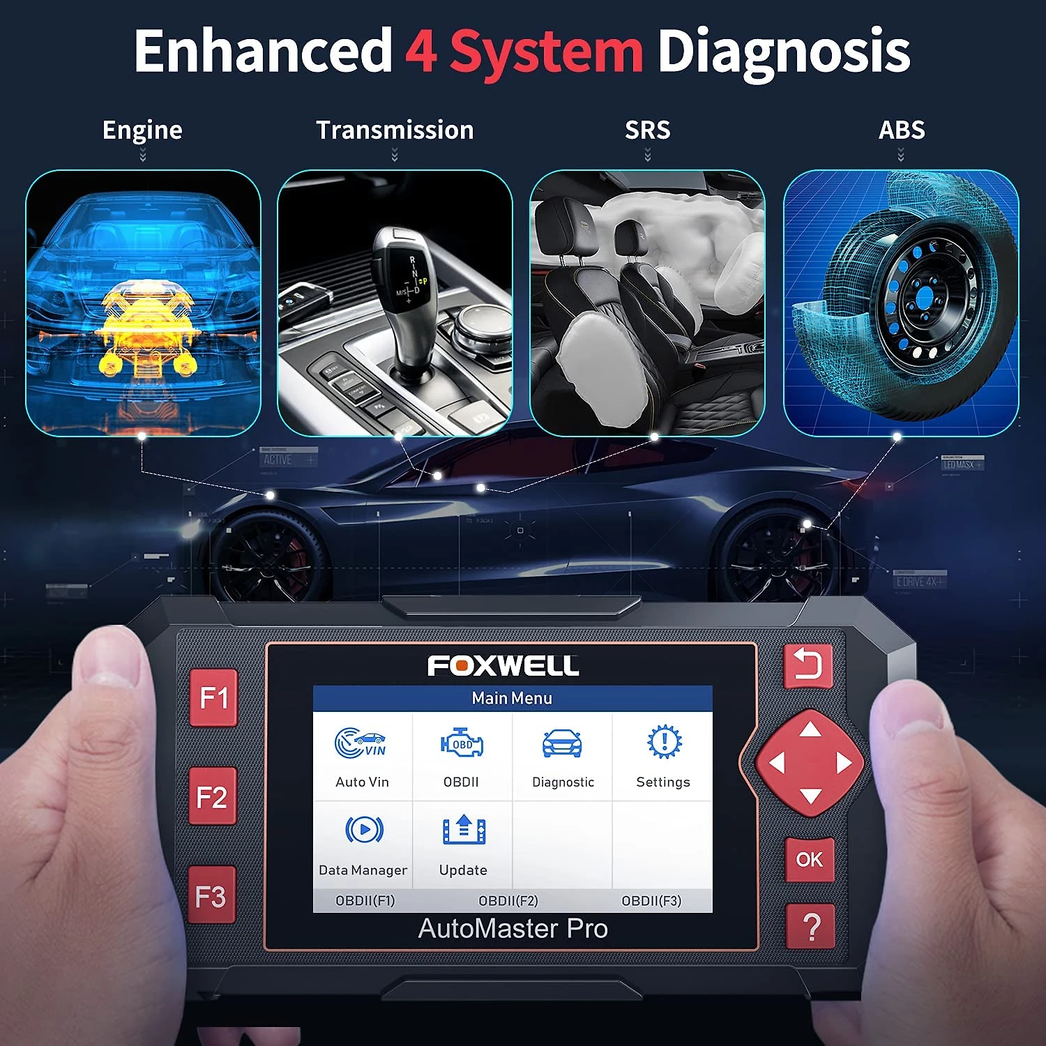 FOXWELL Scanner Automotivo com Tela LED e Diagnóstico OBD2 NT604 12V Preto