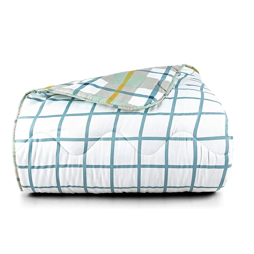 Edredom cobertor belle king 400 fios dupla face estampado grid xadrez verde