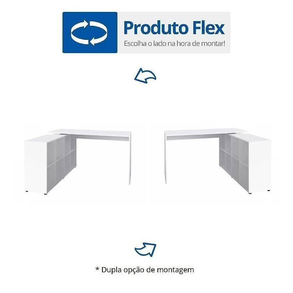 Kit 2 Peças com Escrivaninha em L Cubos e Estante Livreiro Conjunto para Escritório e Home Office com Mesa em L com Nichos e Estante com Nichos Branco