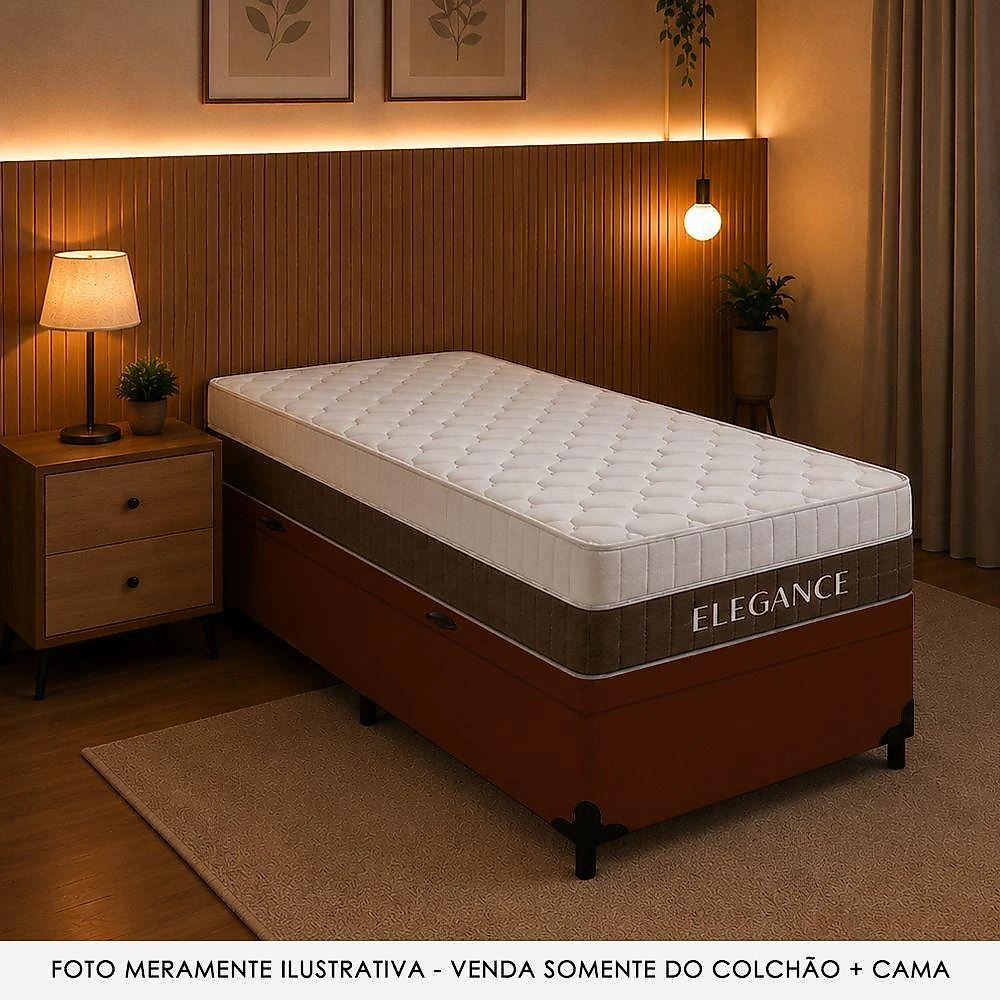 Cama Box com Baú Solteiro Elegance Pillow Top Molas Ensacadas Suede Marrom Royal