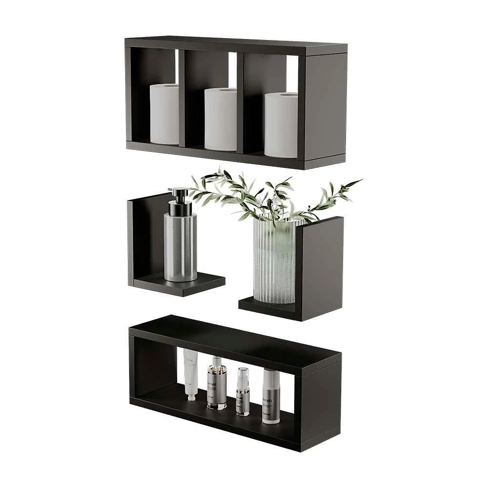 Kit Nichos Versalhes Modular MDP Fixação Parafuso Decorativo Banheiro Preto Mercado