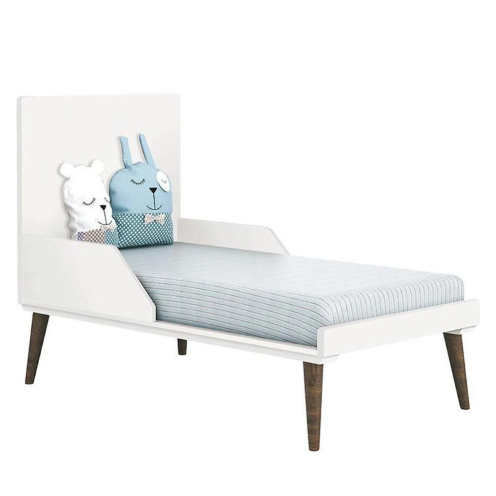 Quarto De Bebê Theo 3 Portas Com Cômoda Com Porta Branco Acetinado Com Pés Amadeirado - Reller