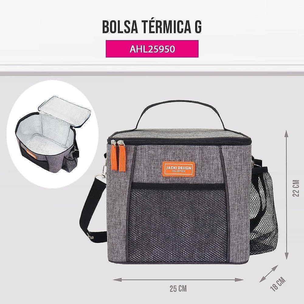 Kit Bolsa Térmica, Marmita, Garrafa 1l, Porta Talheres Vibe Cinza