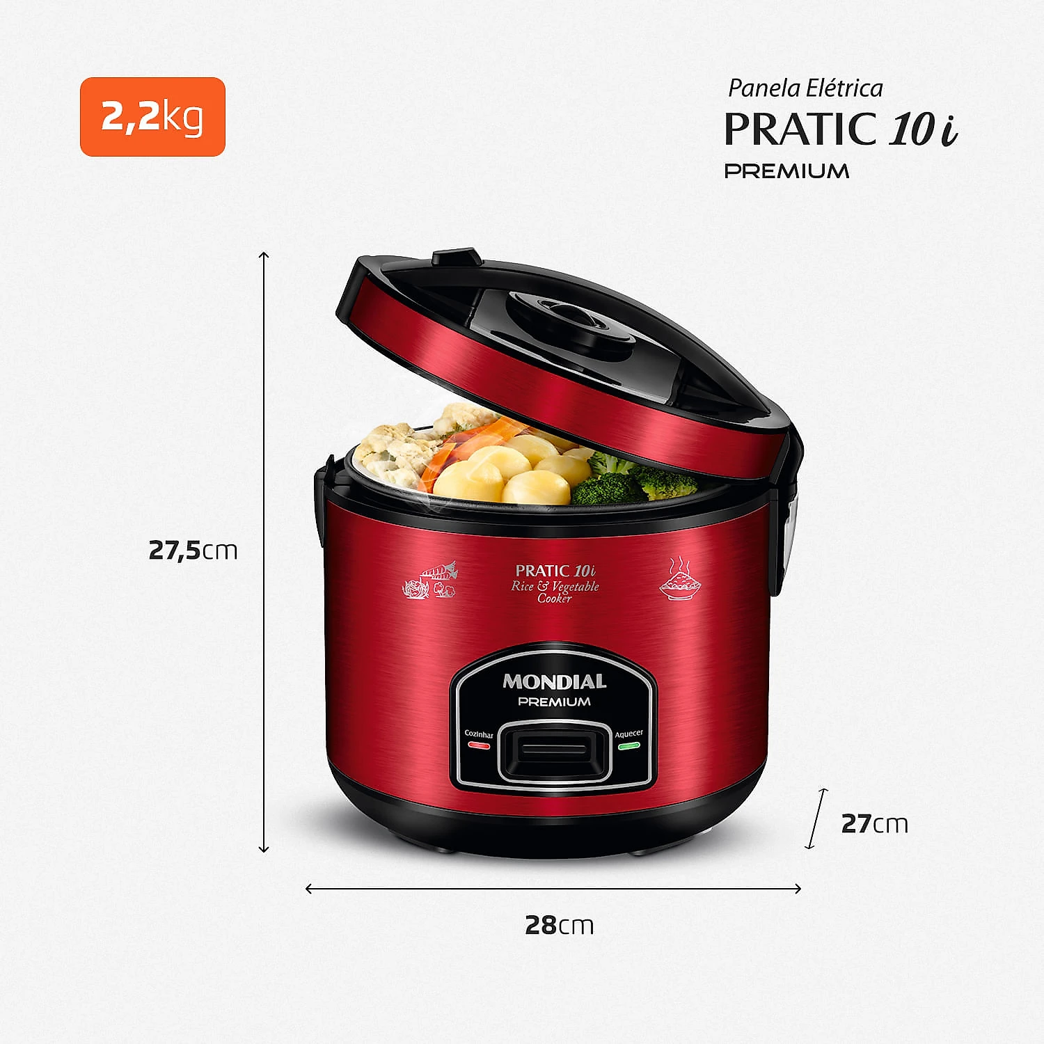 Panela Elétrica Mondial Pratic 10I PE-46-10X PANELA ELÉTRICA DE ARROZ-127V-VERMELHO/INOX