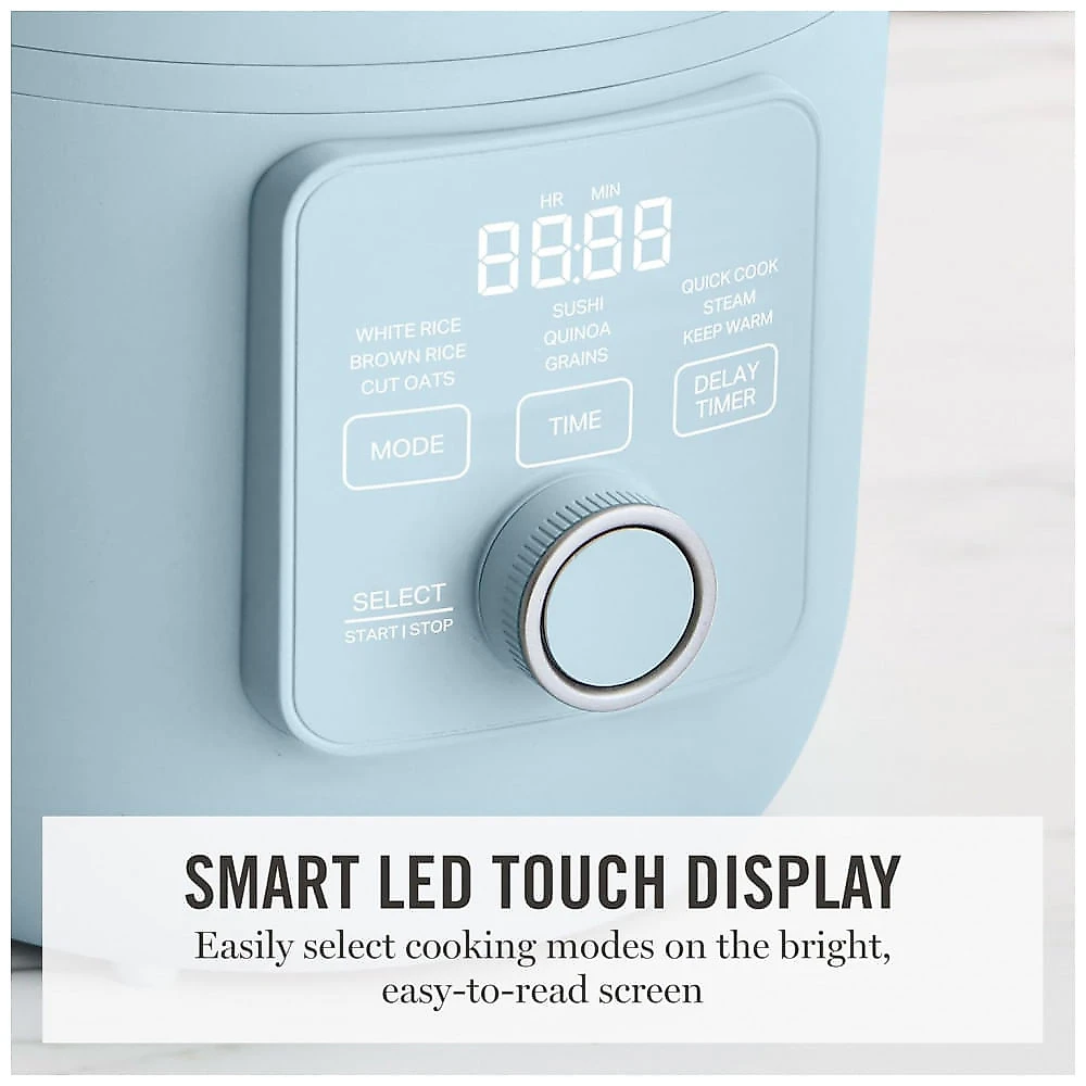 Panela Elétrica de Arroz Martha Stewart Sky Blue 4 Xícaras 8 Xícaras Cozidas Cerâmica Antiadesiva 9 Modos