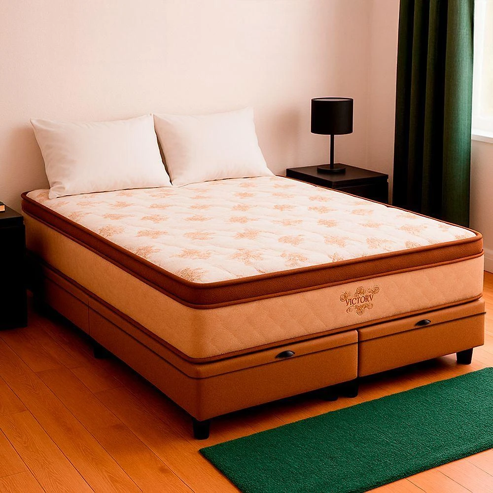 Cama Box King Bege E Colchão Victory Molas Vstore 193x203x30