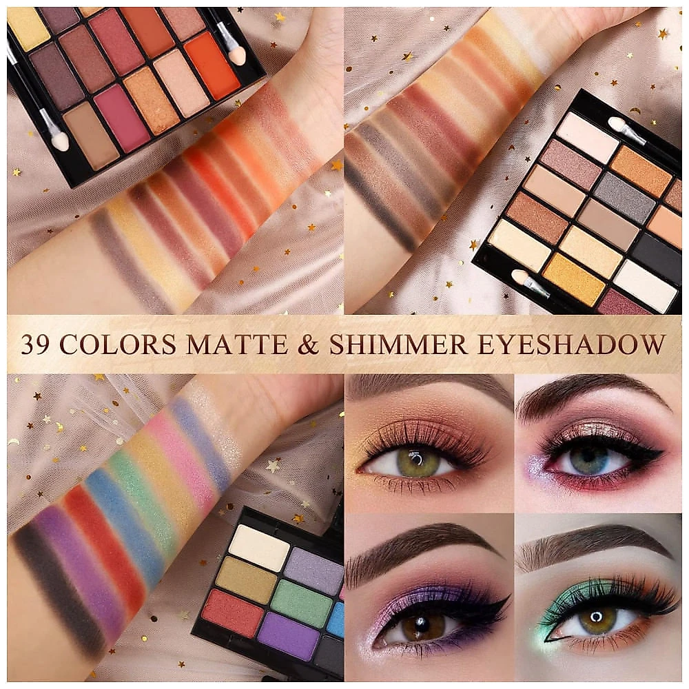 Kit de Maquiagem Profissional Completo MORNECA com Espelho 58 Cores Tudo em Um Sombra Blush Pó Batom Eyeliner Máscara para Mulheres