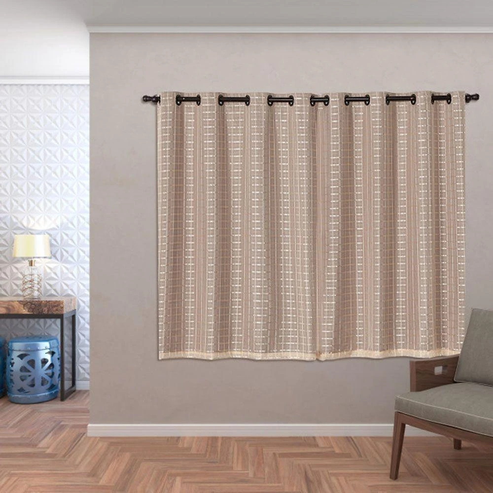 Cortina Blackout Pvc Com Tecido Voil Xadrez 2,80 M X 1,60 M - Avelã