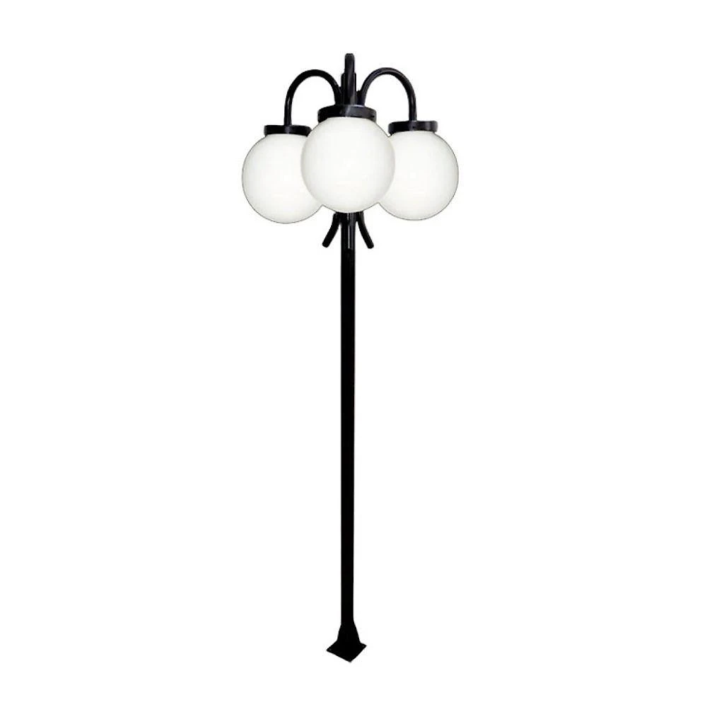 Poste Luminária de Jardim Triplo L067POM Globo 20cm Braço Curvo Baixo Preto Ouro Minas