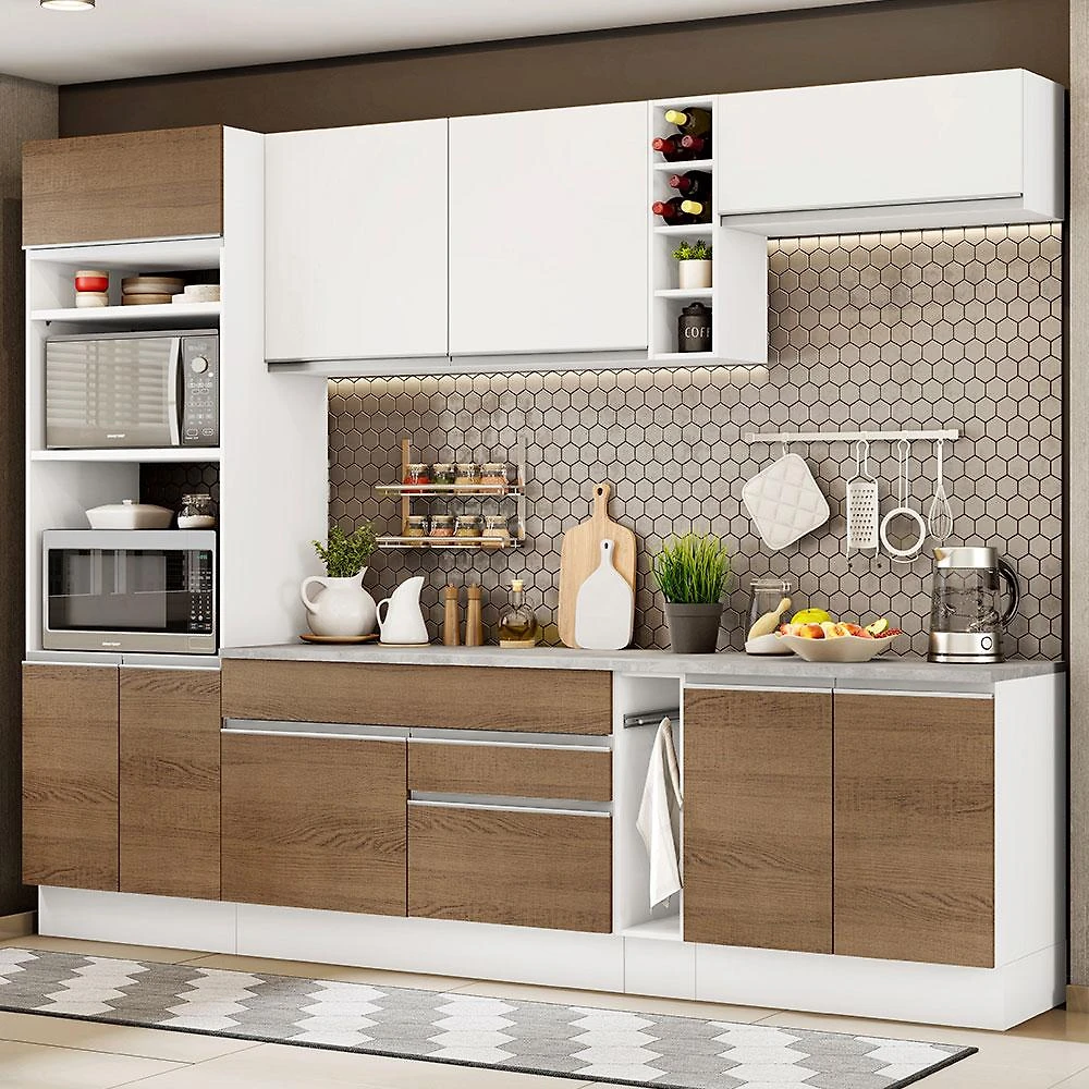 Cozinha Completa Madesa Vicenza com Armário e Balcão + Tampo - Branco/Rustic/Branco