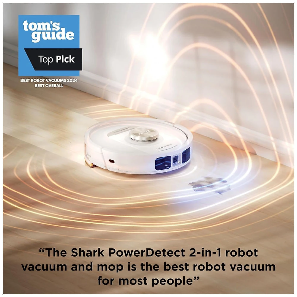 Robô Aspirador e Mop Shark PowerDetect 2 em 1 Base Auto Esvazia 60 Dias Navegação LiDAR Branco 120V