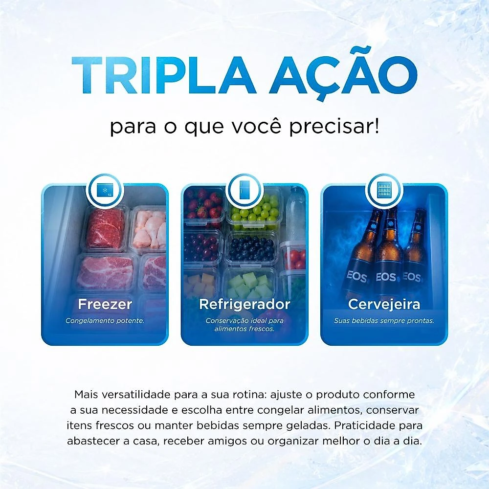 Freezer e Conservador Horizontal EOS 395 Litros Digital Tripla Ação Max Inverter EFH501IDXX Bivolt