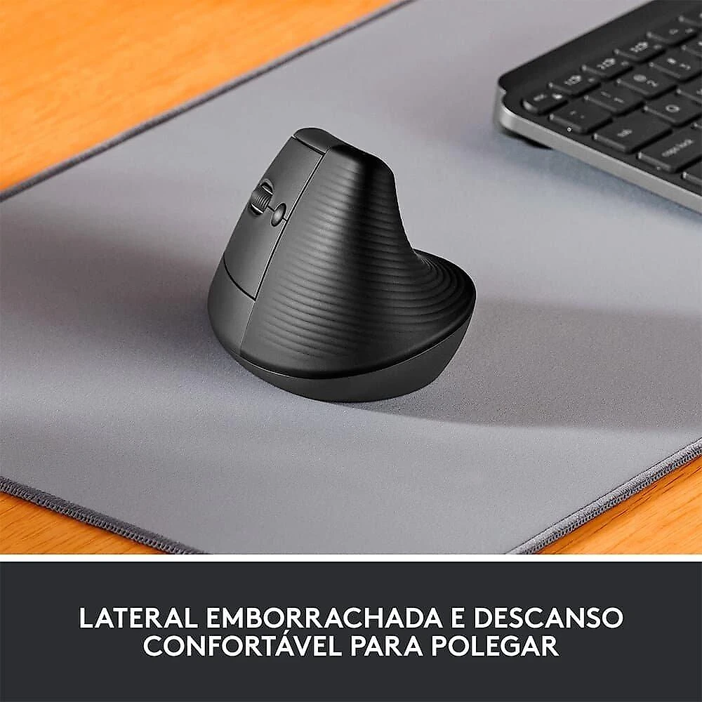 Mouse Sem Fio Logitech Lift para Canhoto, 4000 DPI, 6 Botões, Bluetooth, Ergonômico, USB, Grafite - 910-006467