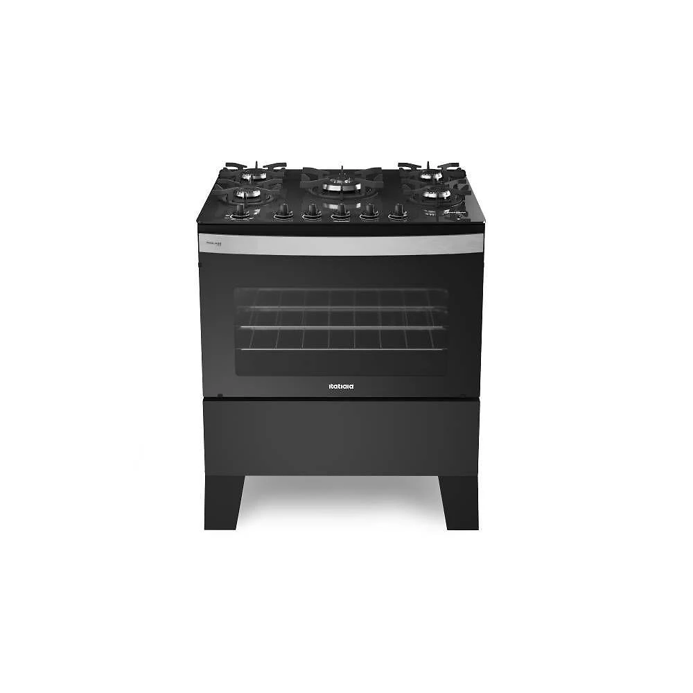Fogão itatiaia itaglas piso 5 bocas preto mesa vidro bivolt