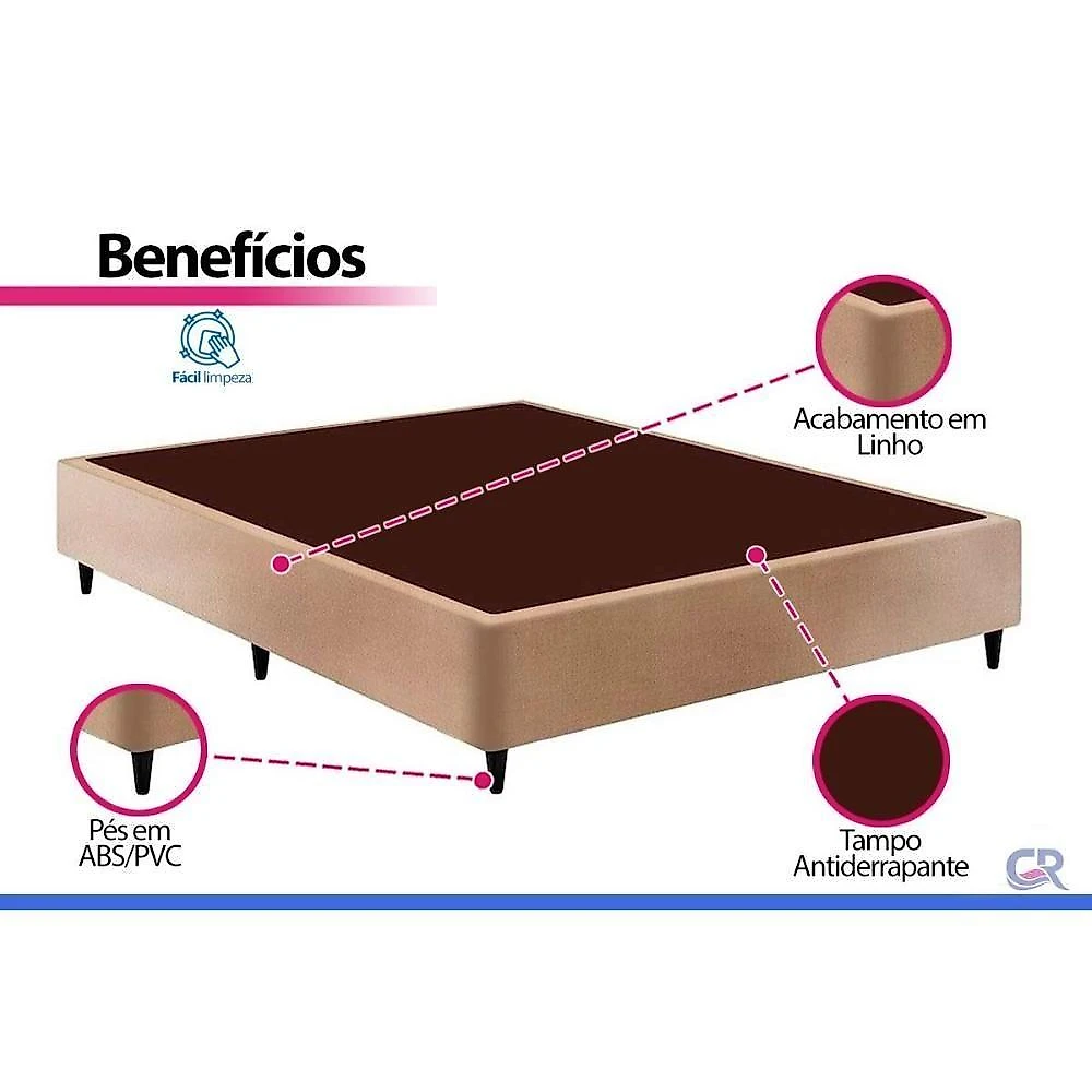 Cama Box Casal Sommier Linho Clean Madeira Pés Fixos Bege Ortobom