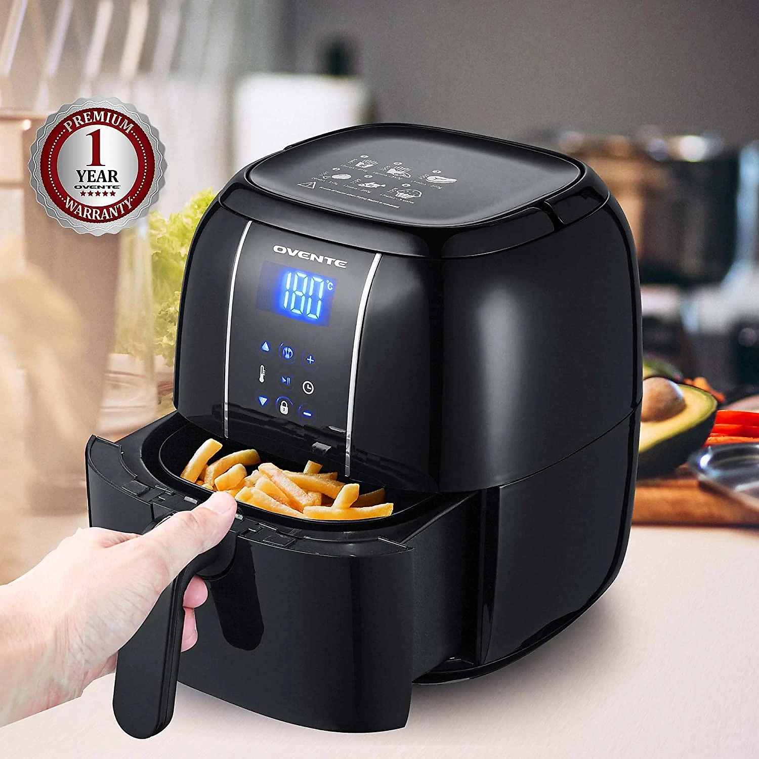 Ovente FAD61302B Fritadeira Elétrica AirFryer 32L de Capacidade e Painel de Controle Digital 110V1400W Preta