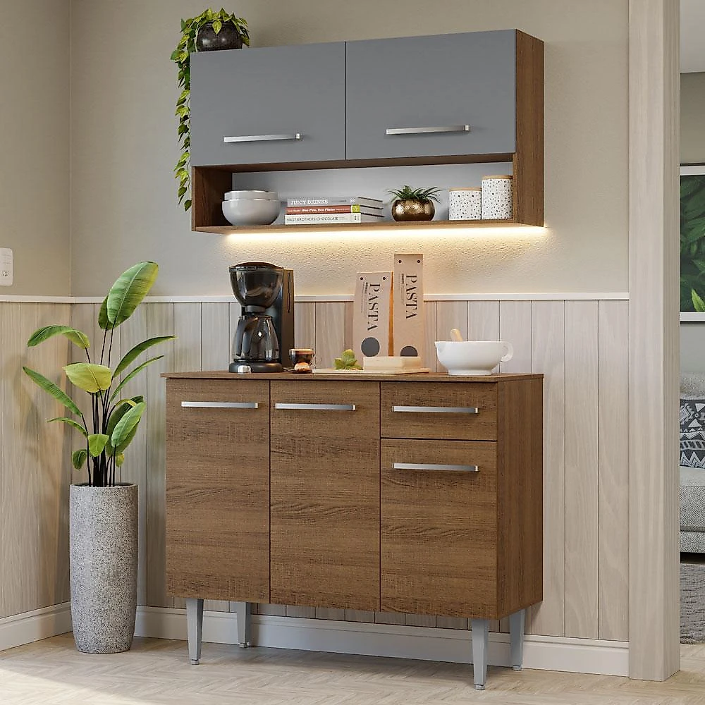 Armário de cozinha compacta 105cm rustic/cinza emilly madesa 03