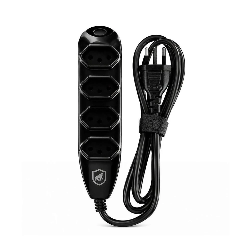 Extensão Elétrica 4 Tomadas Tripolar Bivolt 10A com Cabo 1,5m + Fita Organizadora, Certificação INMETRO e 3 Anos de Garantia - Dual Shock