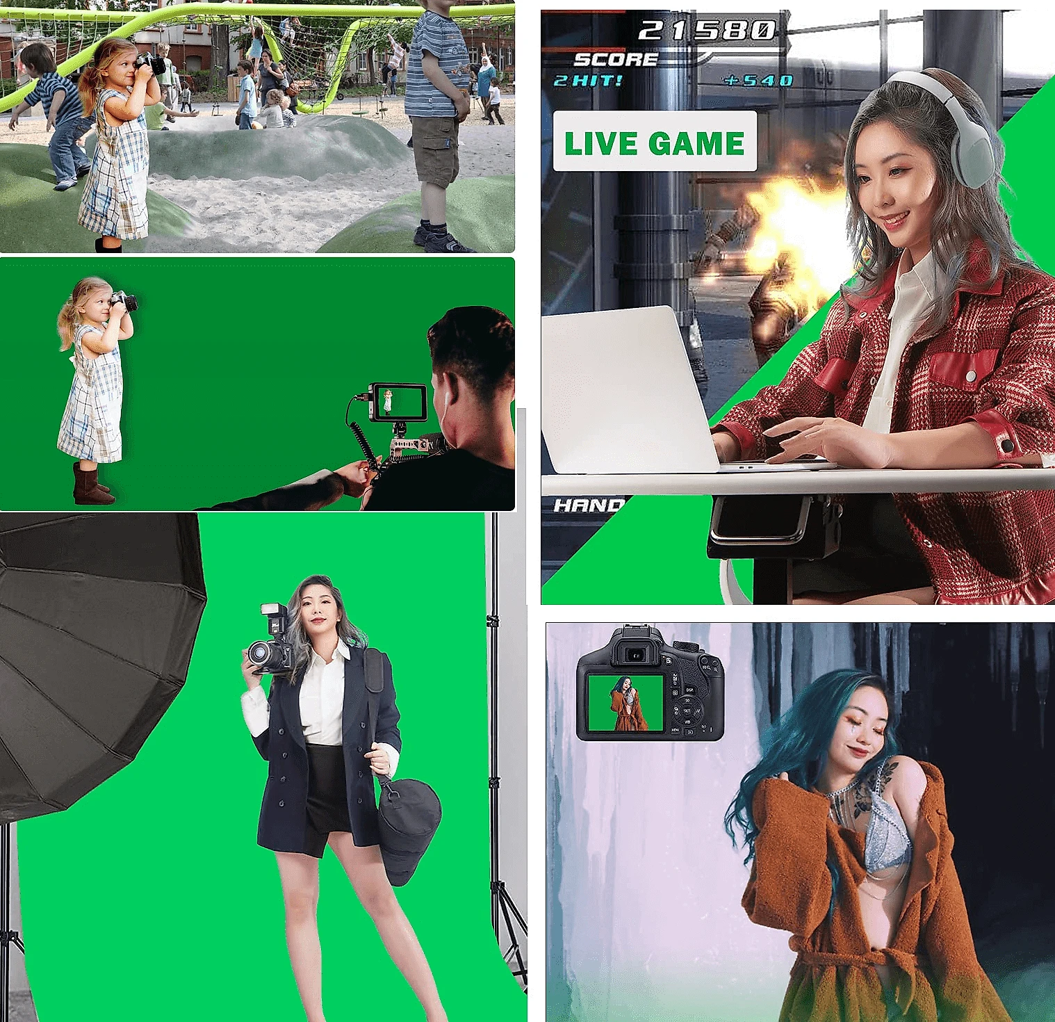 Tecido de Fundo Infinito Chroma Key Algodão Verde 2.7x3.9m para Estúdio Fotográfico