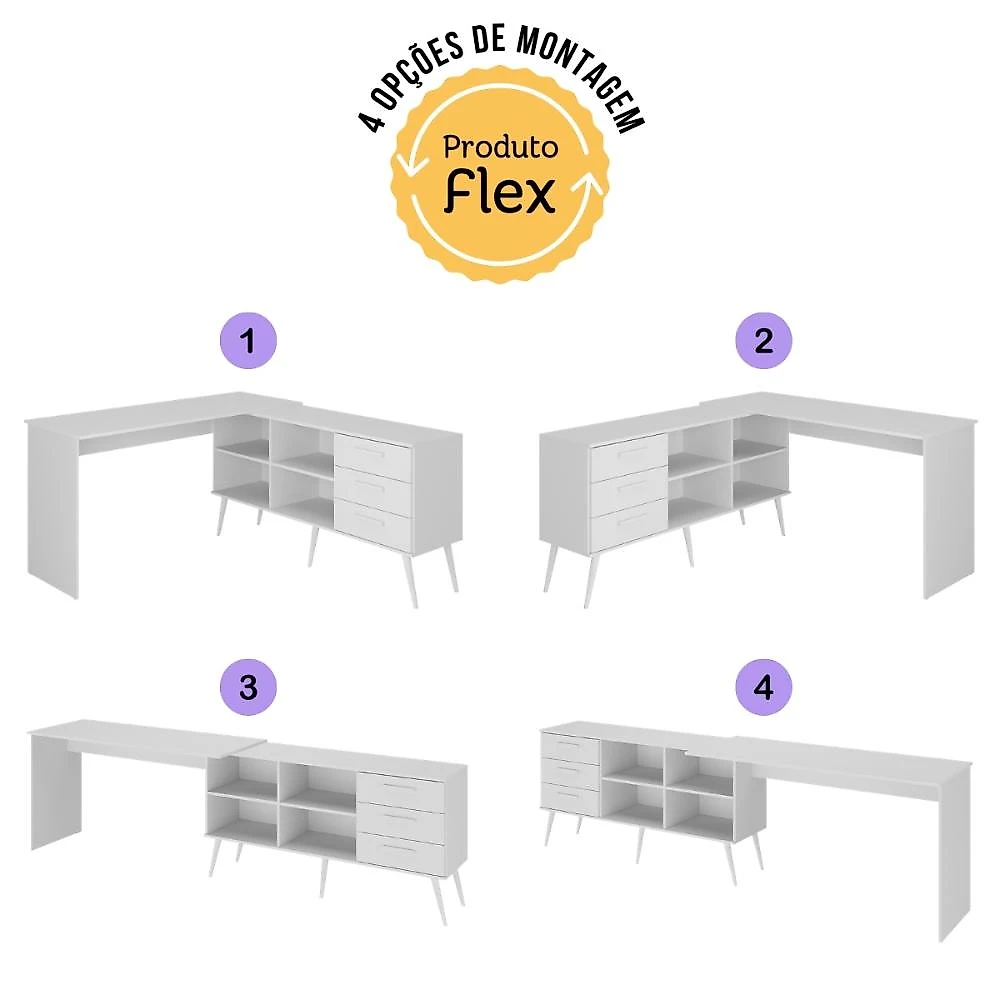 Mesa Profissional para Manicure em L com 3 Gavetas Jady Multimóveis MP6043 Branco