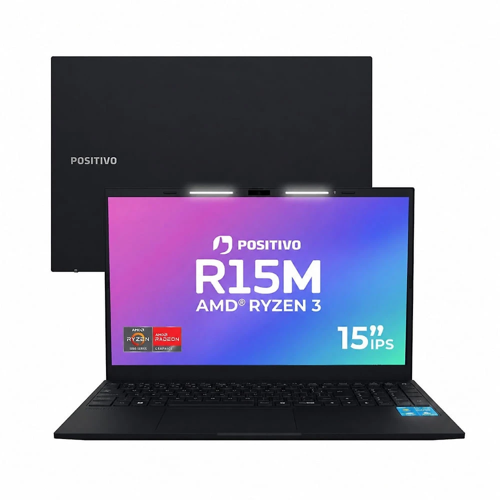 Notebook Positivo Vision R15M AMD® Ryzen 3-7330U Linux 8GB RAM 512GB SSD Wi-Fi 6 Tela 15” Full HD IPS - Minitela - Preto