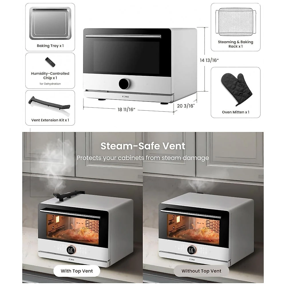 Forno Combinado FOTILE ChefCubii Branco 31L 4 em 1 Vapor Air Fry Convecção Desidratador 1800W 110V