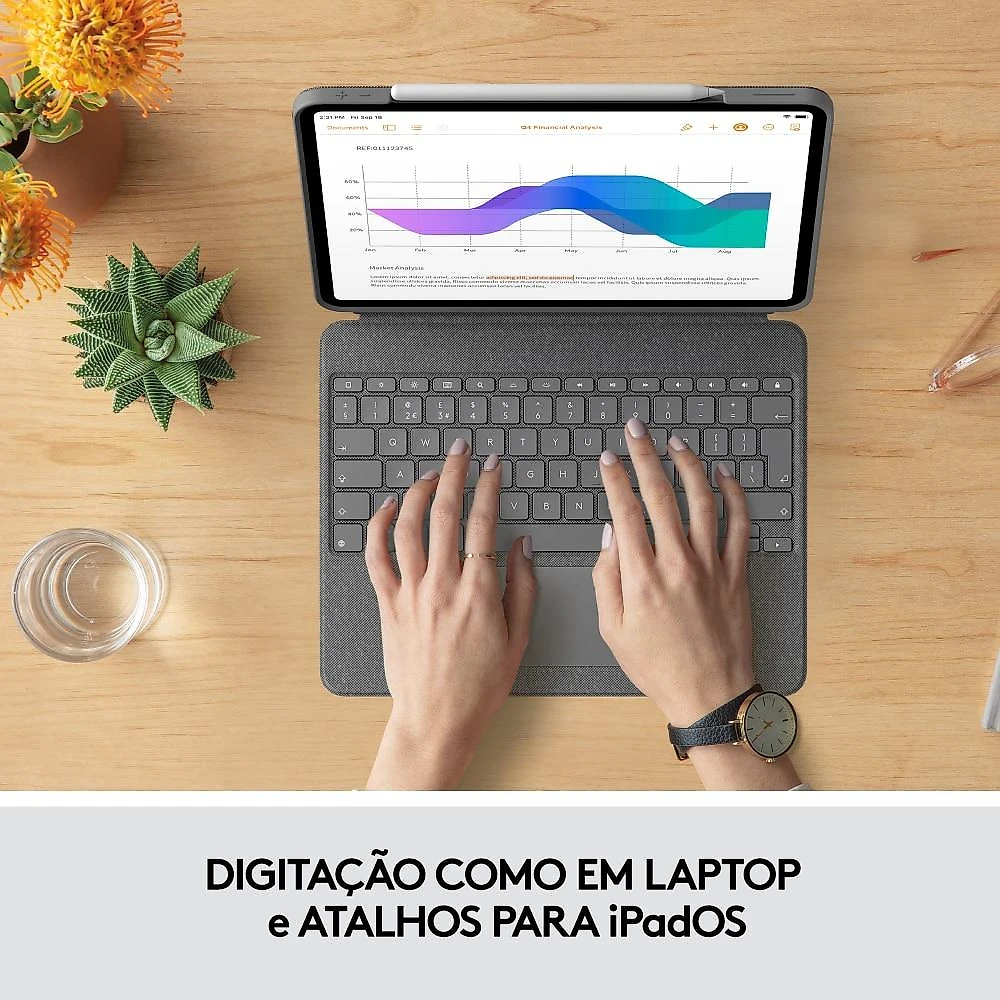 Capa com Teclado Logitech Combo Touch para iPad Pro 12.9" 5ª e 6ª Gerações - Cinza