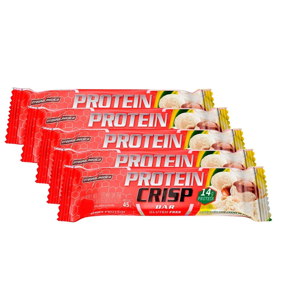 Kit 5 Barra de Proteína Protein Crisp Bar Integralmédica Leite Ninho com Creme de Avelã 45g