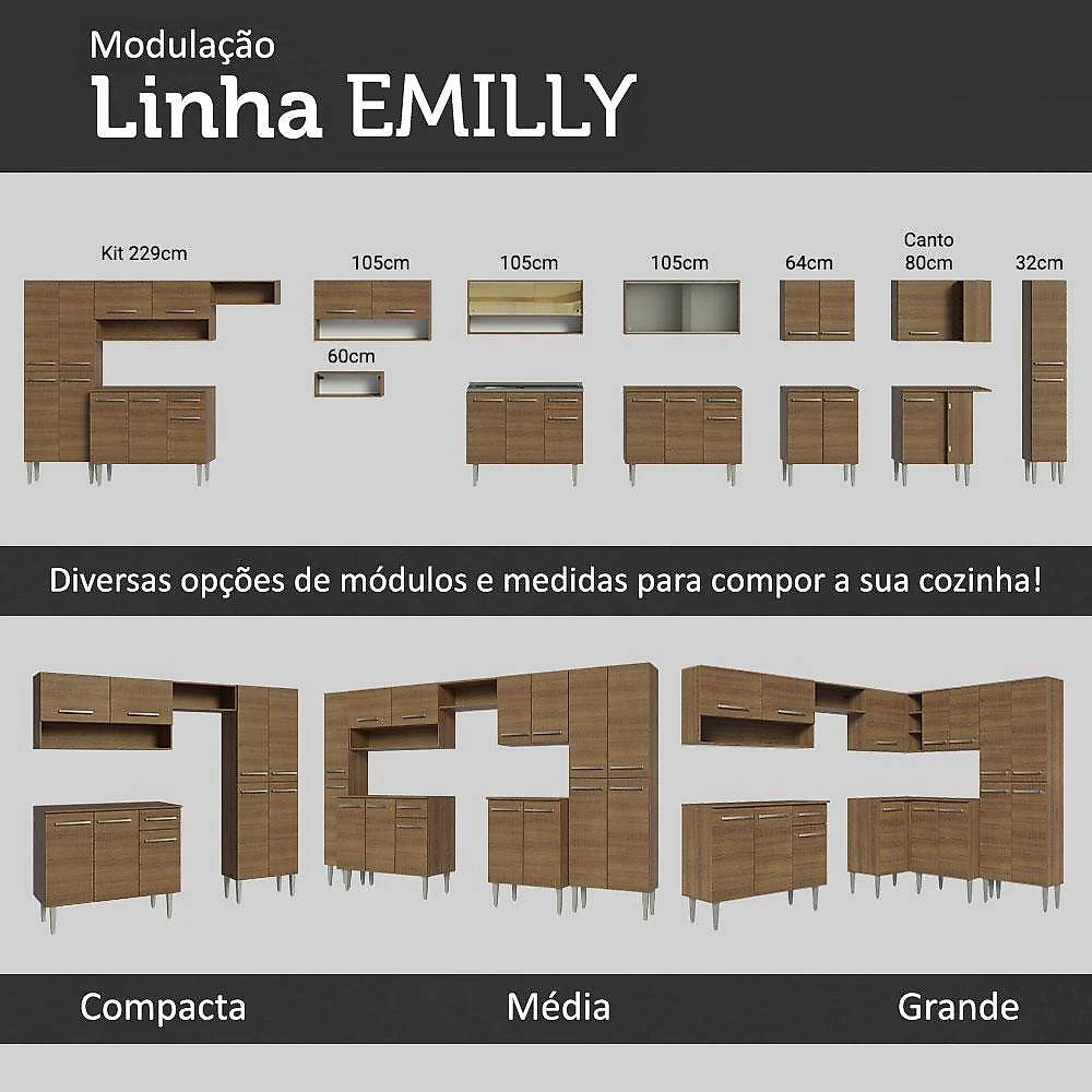 Armário de Cozinha Completa 293cm Emilly Madesa 10 Rustic