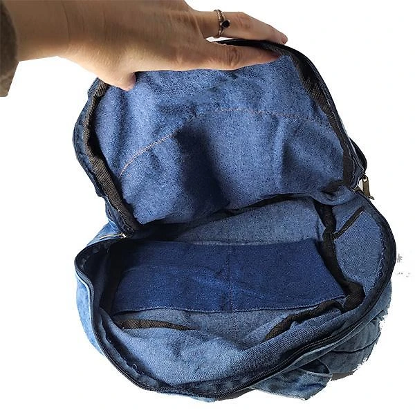 Miniatura Mochila Escolar Jeans Super Atual Em Estilo Patches Tw707