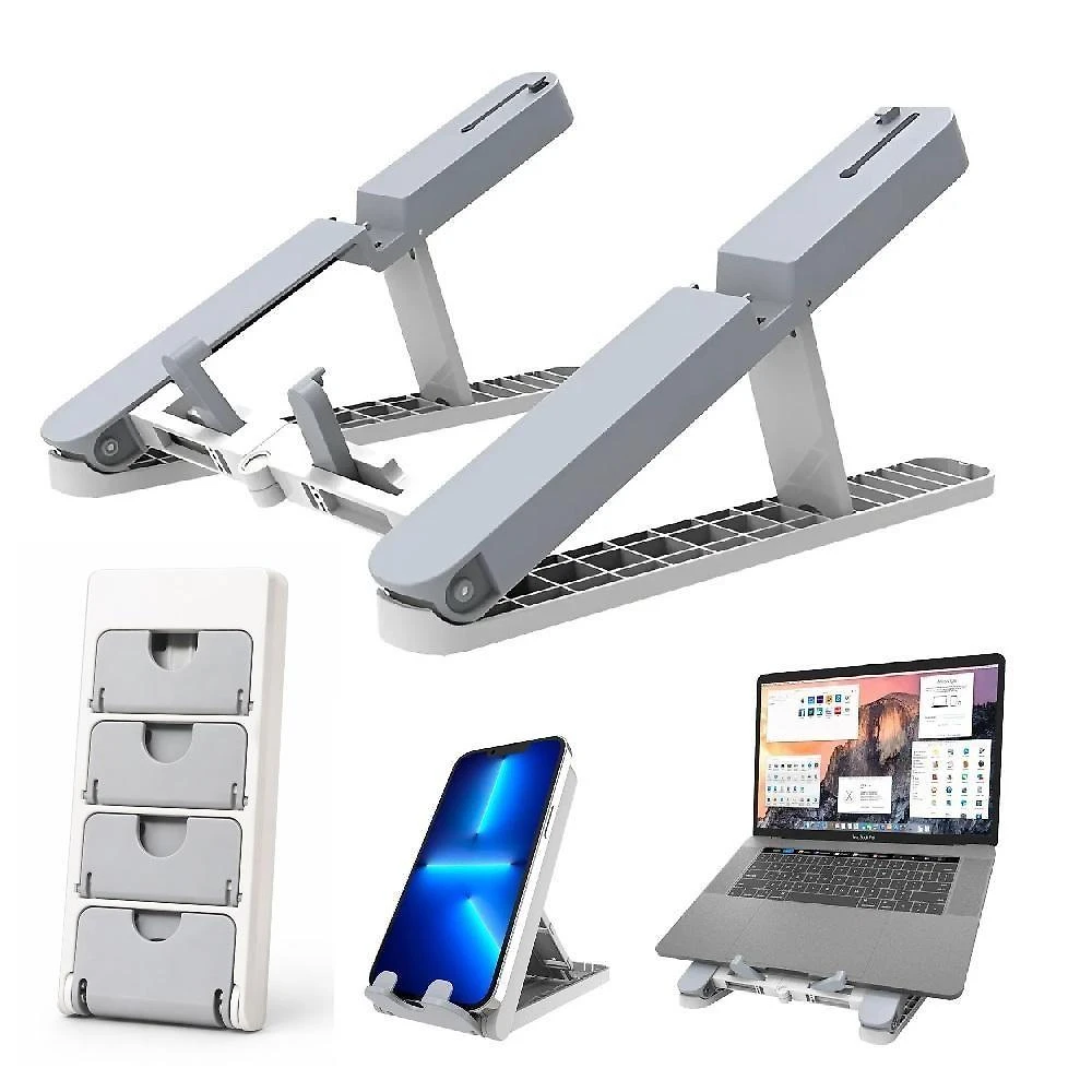 Suporte Notebook e Celular Articulado Duplo 2 em 1 Mesa Ajustavel Ergonomico Branco e Cinza Yeet