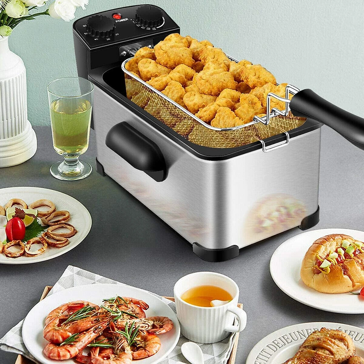 COSTWAY Fritadeira Elétrica Industrial a Óleo 3L com C ontrole de Temperatura 1700W110V Aço Inox