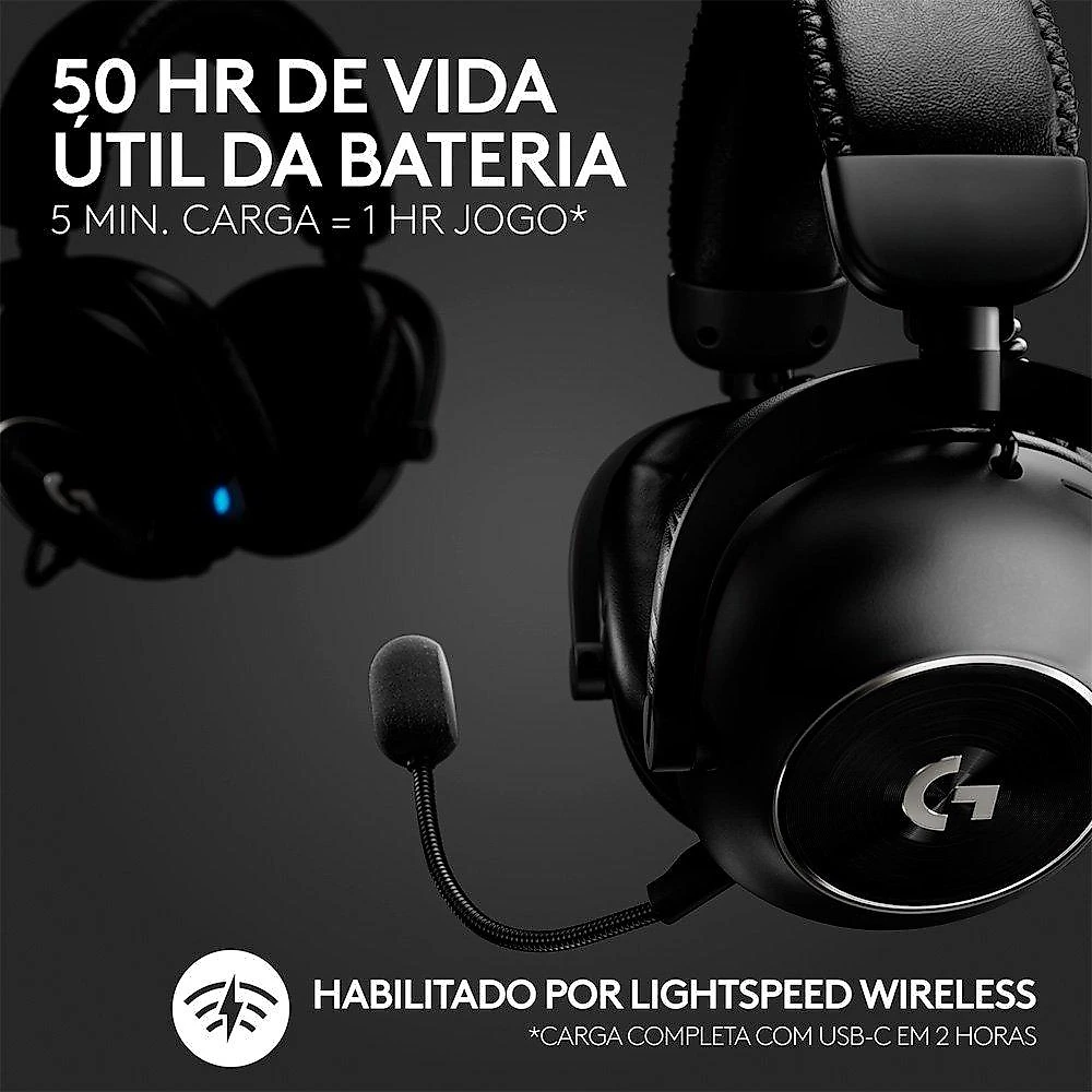 Headset Gamer Sem Fio Logitech G Pro X 2 Lightspeed, Driver 50mm, Bluetooth, USB e 3.5mm, para PC, Playstation e Switch, Preto - 981-001262