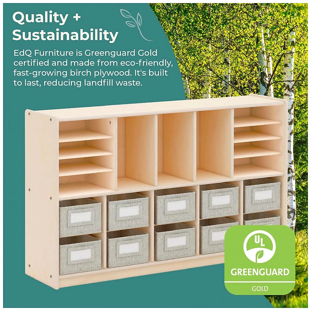 Estante infantil 5 prateleiras com 10 nichos Guidecraft EdQ Natural em madeira bétula para livros e brinquedos 122cm