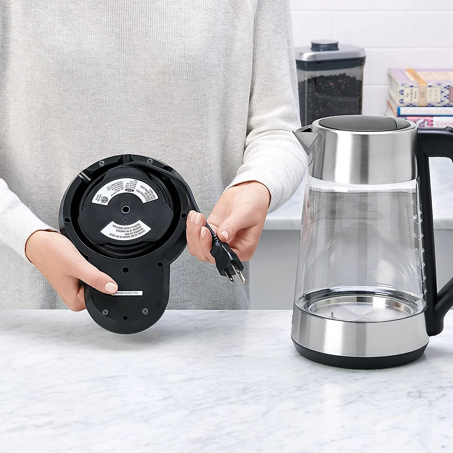 OXO Chaleira Elétrica 2L cControle de Temperatura e Aço I noxidável 1500W110V Cinza