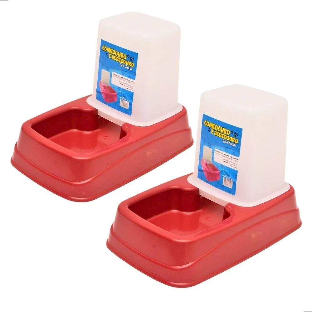 Kit Comedouro e Bebedouro OEM Comedouro-Bebedouro Dupla Função Cães e Gatos Plástico Vermelho 1 kg 1
