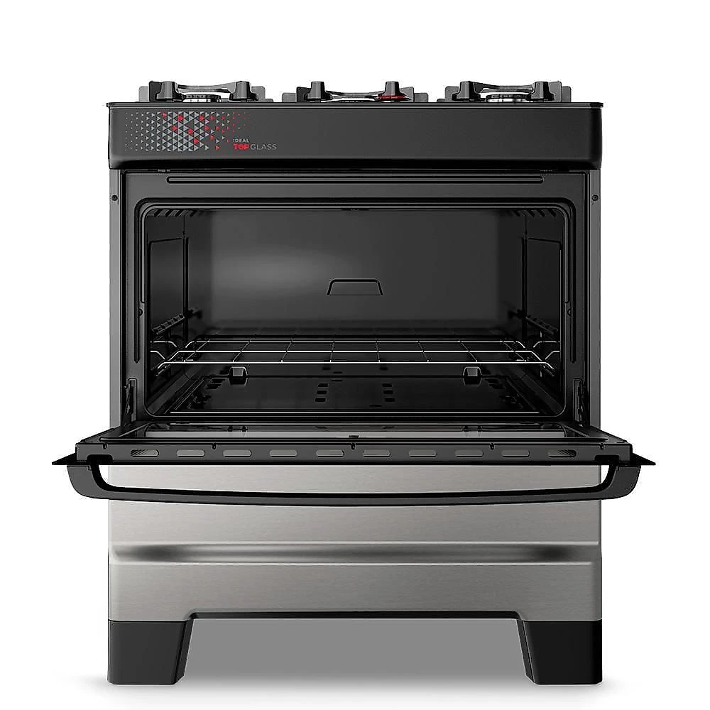 Fogão A Gás Mesa De Vidro Forno 84l Esmaltec Ideal Top Glass Inox 5 Bocas Bivolt