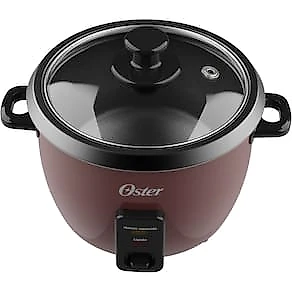 Panela Elétrica de Arroz Oster 1L Bordô Antiaderente Função Aquecer Tampa de Vidro 110V