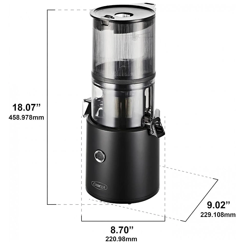 Centrifuga de Frutas 2 Litros com Função Reversa e Funil Extra Grande, 110V 150W, Omega Juicer JC2022BK11, Preta