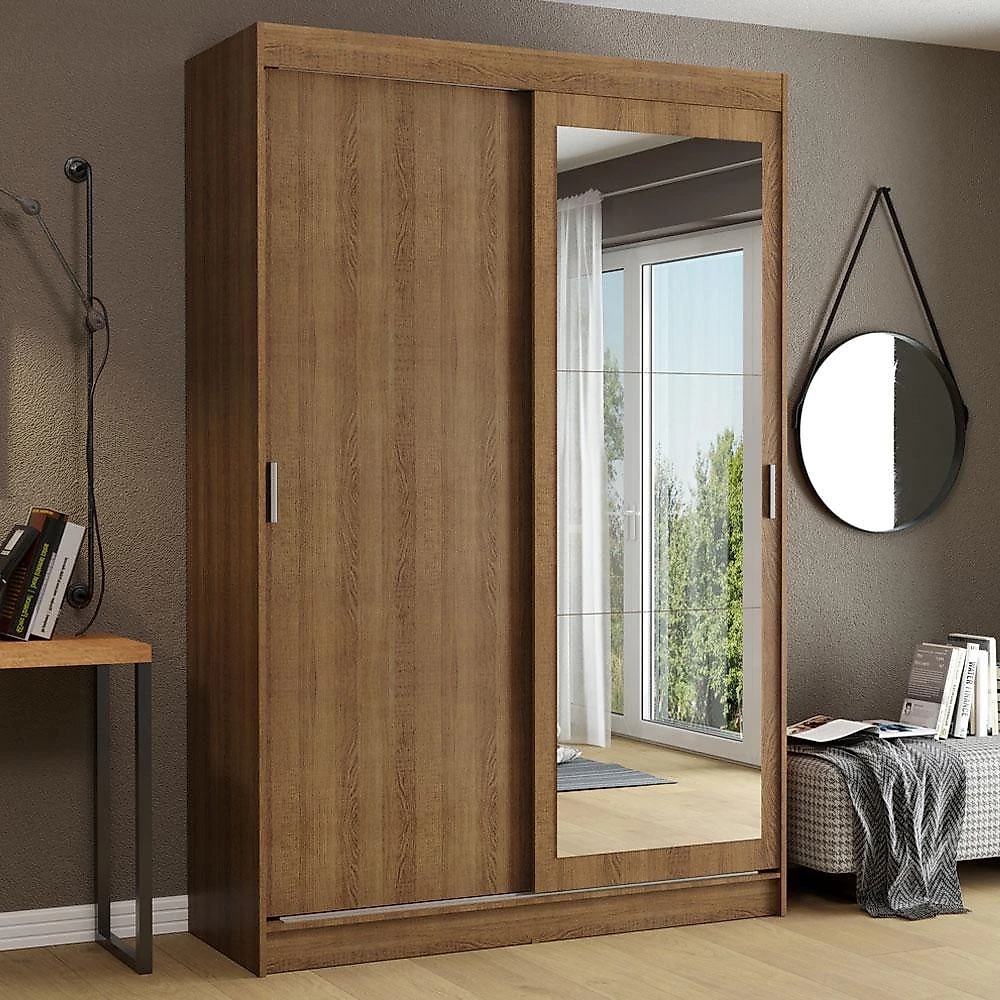 Guarda-roupa solteiro madesa tokio 2 portas de correr com espelho 2 gavetas - rustic